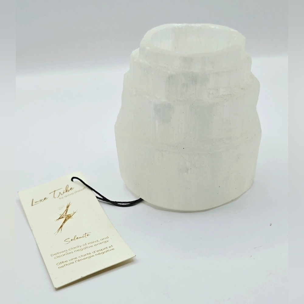 Selenite Crystal Tea Light Candle Holder Natural Mountain Healing Crystal